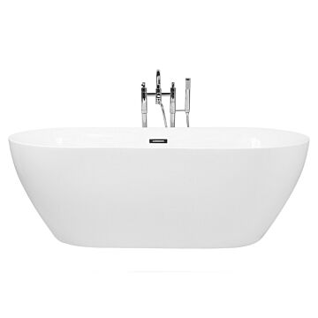 Freestanding Bath Glossy White Sanitary Acrylic Single 160 X 75 Cm Oval Modern Design Beliani