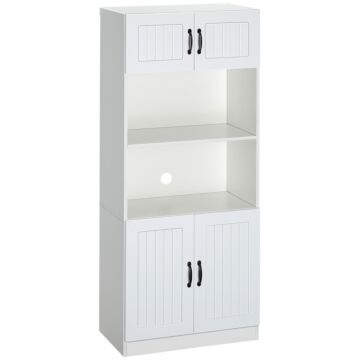 Homcom Kitchen Cupboard, 5-tier Storage Cabinet With Adjustable Bottom Shelf, Open Microwave Countertop, White
