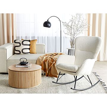 Rocking Chair White And Black Boucle Polyester Fabric Upholstery Metal Legs Skates Traditional Retro Design Beliani
