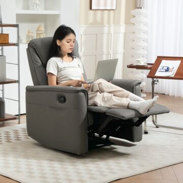 Homcom Recliner Armchair With Thick Padded Spring Cushion, Microfibre Manual Reclining Chair With Adjustable Leg Rest, Side Pockets For Living Room, Bedroom, Light Grey
