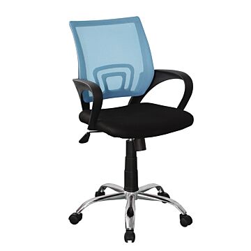 Loft Home Office Study Chair In Blue Mesh Back, Black Fabric Seat & Chrome Base