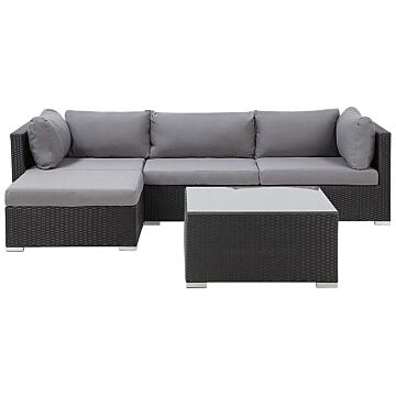 2 Piece Garden Sofa Set Black W/ Grey Cushions 5 Seater Right Hand Corner Coffee Table Beliani
