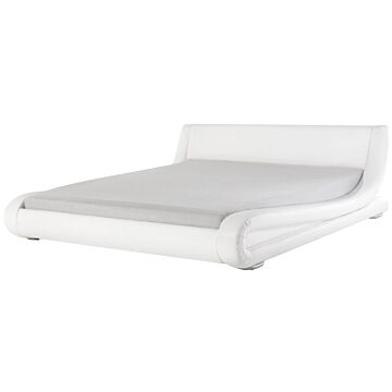 Platform Bed Frame White Genuine Leather Upholstered 6ft Eu Super King Size Sleigh Design Beliani