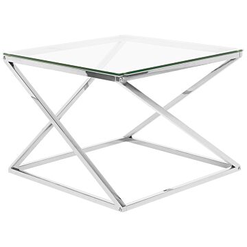 Coffee Table Silver Steel Frame Glass Square Top Geometric Glam Design Beliani