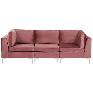 Modular Sofa Pink Velvet 3 Seater Silver Metal Legs Glamour Style Beliani