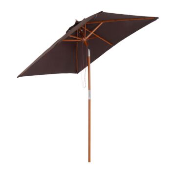 Outsunny 2m X 1.5m Patio Parasol Garden Umbrellas Sun Umbrella Bamboo Sunshade Canopy Outdoor Backyard Furniture Fir Wooden Pole 6 Ribs Tilt Mechanism