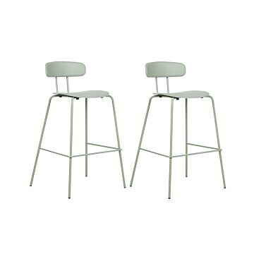 Set Of 2 Bar Chairs Light Green Plastic Seat Counter Height Bar Stools Metal Legs Beliani
