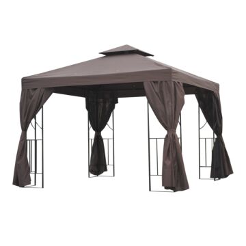 Outsunny 3 X 3 M Garden Metal Gazebo Marquee Patio Wedding Party Tent Canopy Shelter With Pavilion Sidewalls (brown)