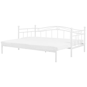 Daybed Trundle Bed White Eu Single 3ft To Eu Super King Size 6ft Slatted Base Pull-out Convertible Beliani
