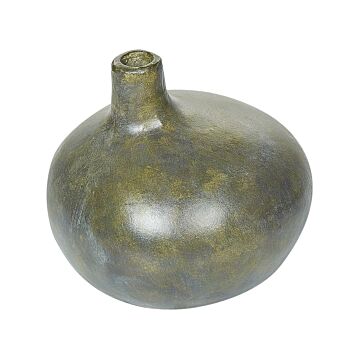 Decorative Vase Grey And Gold Terracotta 18 Cm Handmade Distressed Effect Traditional Design Home Decoration Living Room Beliani
