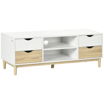 Homcom Modern Tv Stand Unit For Tvs Up To 55" With Storage Shelves And Drawers, 120cmx40cmx44.5cm, White And Natural