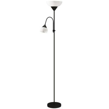 Homcom Led Floor Lamp For Living Room, 180cm Tall Standing Lamp, Mother And Child Uplighter With Adjustable Gooseneck, 3000k/4500k/6500k Colour Temperatures, Black