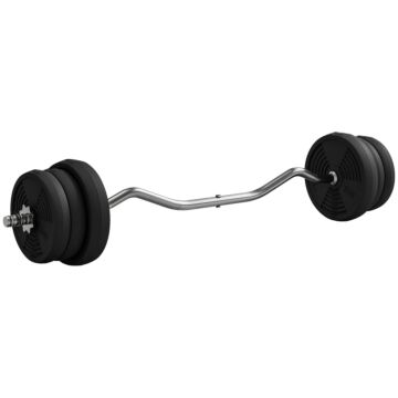 Sportnow 25kg Barbell Set, Adjustable Weights With Curl Bar And Non-slip Handle, For Women And Men Weight Lifting Training