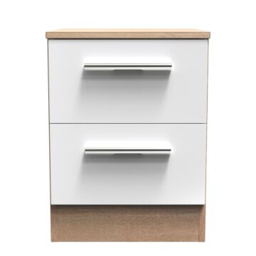 Contrast Wireless Charging 2 Drawer Bedside Cabinet In White & Bardolino Oak