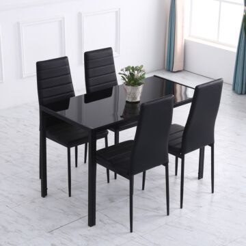 Homcom Modern Rectangular Dining Table For 4 People With Tempered Glass Top & Metal Legs (chairs Not Included)