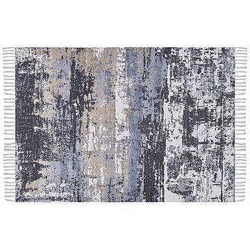 Area Rug Multicolour Polyester And Cotton 150 X 230 Cm Handwoven Printed Abstract Distressed Pattern Beliani