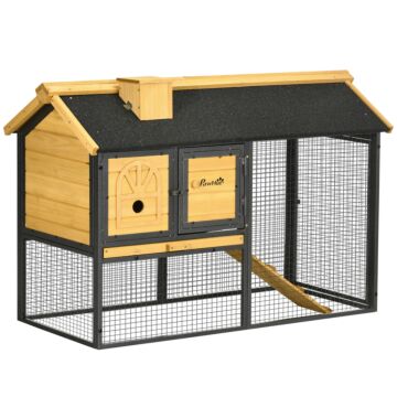 Pawhut Rabbit Hutch Outdoor Bunny Cage With Run, Removable Tray, Ramp, Small Animal House, 120 X 55.5 X 80 Cm