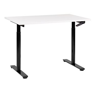 Manually Adjustable Desk White Tabletop Black Steel Frame 120 X 72 Cm Sit And Stand Round Feet Modern Design Office Beliani