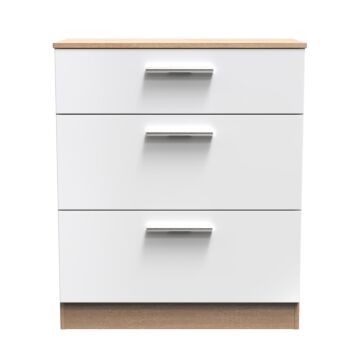 Contrast 3 Drawer Deep Chest In White & Bardolino Oak