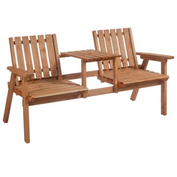 Outsunny 2-seater Furniture Wooden Garden Bench Antique Loveseat Chair, Table Conversation Set For Yard, Lawn, Porch, Patio, Orange