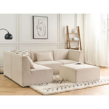 Modular Right Corner 4 Seater Sofa Beige Corduroy With Ottoman 4 Seater Sectional Sofa Modern Design Beliani