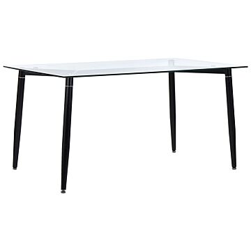 Dining Table Transparent Glass Top Black Metal Legs 150 X 90 Cm Modern Design Rectangular Beliani