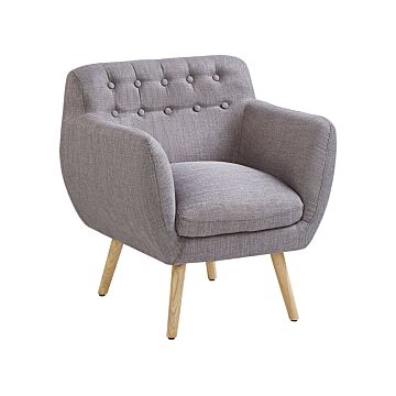 Armchair Grey Fabric Upholstery Buttoned Retro Club Chair Retro Style Beliani