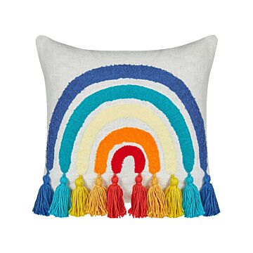 Scatter Cushion Multicolour Cotton 45 X 45 Cm Throw Pillow Embroidered Rainbow Pattern Beliani