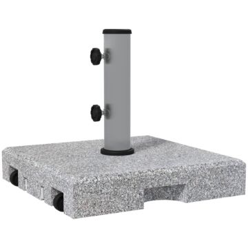 Outsunny Granite Parasol Base, 28kg Heavy Duty Square Umbrella Stand With Wheels, Retractable Handle, Stainless Steel Tube, Grey