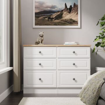 Norfolk 6 Drawer Midi Chest In White Ash & Bardolino Oak