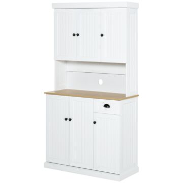 Homcom Modern Kitchen Cupboard, Kitchen Storage Cabinet With Microwave Oven Countertop, Drawer, White