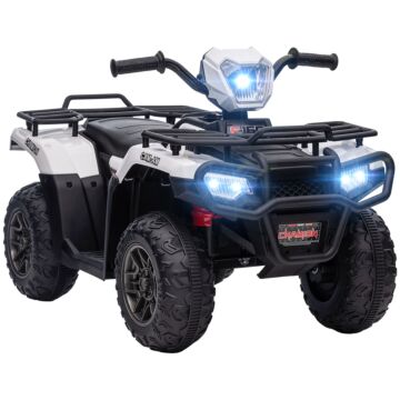 Homcom 12v Kids Quad Bike With Forward Reverse Functions, Electric Ride On Atv With Music, Led Headlights, For Ages 3-5 Years - White