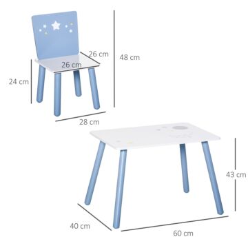 Homcom Kids Table And Chairs Set 3 Pieces 1 Table 2 Chairs Toddler Wooden Multi-usage Easy Assembly Star Image Ornament Blue And White