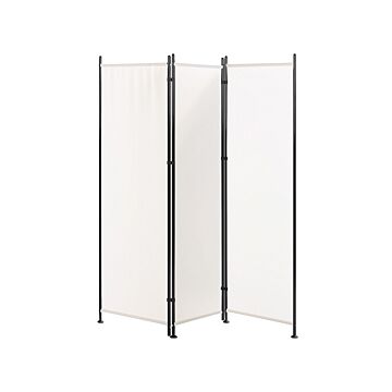 Room Divider White Polyester Black Steel Frame 3 Panels Decorative Screen Partition Beliani