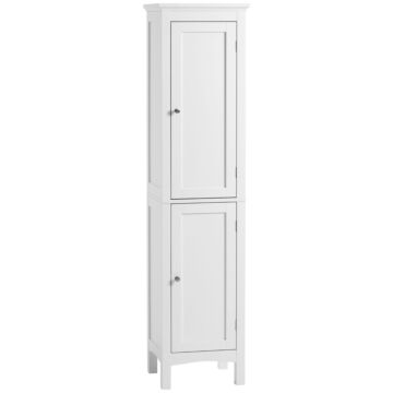 Kleankin Tall Bathroom Storage Unit, Slim Bathroom Cabinet With Adjustable Shelves And Double Door, White