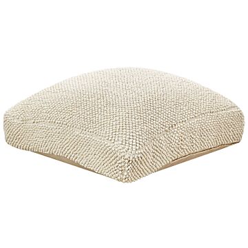 Floor Cushion Beige Cotton 70 X 70 X 15 Cm Solid Pattern Square Fabric Seating Pouffe Beliani