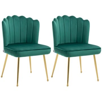 Homcom Shell Luxe Velvet Accent Chair, Modern Living Room Chair With Gold Metal Legs For Living Room, Bedroom, Home Office, Set Of 2, Green