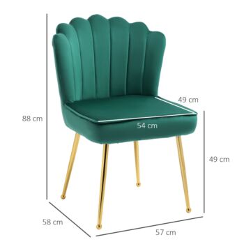 Homcom Shell Luxe Velvet Accent Chair, Chair With Gold Metal Legs, Set Of 2, Green