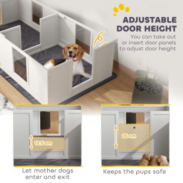 Pawhut Two Room Design Whelping Box For Dogs With Whelping Pad, Clear Panels, Adjustable Entrance, For Medium Dogs, 196 X 96cm