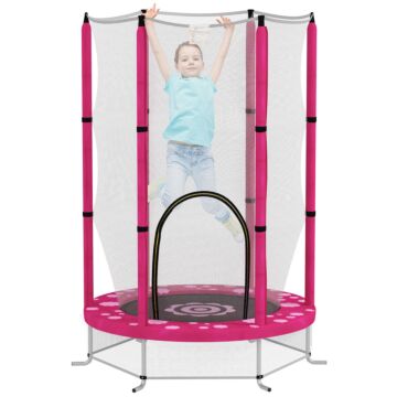 Aiyaplay 4.6ft Toddler Trampoline W/ Safety Enclosure Net, For Indoor Outdoor Use, Ages 3-6 Years, Sun Pattern - Pink