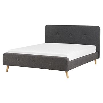 Slatted Bed Frame Dark Grey Polyester Fabric Upholstered Wooden Legs 5ft3 Eu King Size Modern Design Beliani