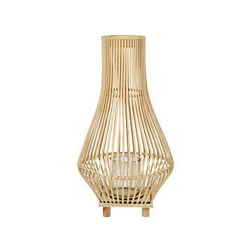 Candle Lantern Light Wood Willow 58 Cm With Glass Floor Candle Holder Boho Style Indoor Beliani