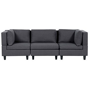 Modular Sofa Dark Grey Fabric Upholstered 3 Seater Cushioned Backrest Modern Living Room Couch Beliani