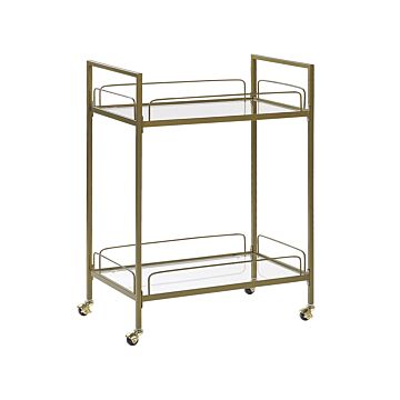 Kitchen Trolley Gold Metal Legs Tempered Glass Top With Shelf And Castors Glam Beliani