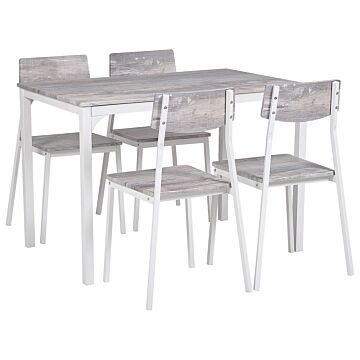 Dining Set Grey Top White Steel Legs Rectangular Table 110 X 70 Cm 4 Chairs Modern Beliani