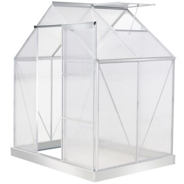 Outsunny Walk-in Greenhouse Polycarbonate Panels Aluminium Frame W/ Sliding Door Adjustable Window Inner Area Plant Flower Grow, 6 X 4 Ft