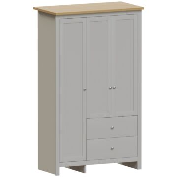 Vida Designs Arlington 3 Door 2 Drawer Wardrobe, Grey