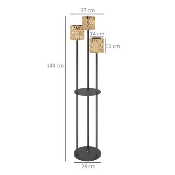 Outsunny Boho Rattan Floor Lamp, 3-lights Rattan Lamp With Shelf, Freestanding Solar Garden Light With Auto On/off Lights, Ip44 Waterproof For Porch, Pathway, Deck, Yellow