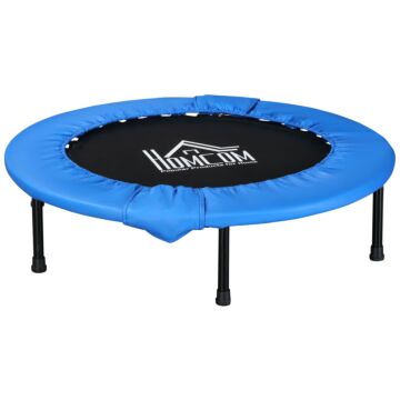 Soozier Φ100cm Foldable Mini Fitness Trampoline Home Gym Yoga Exercise Rebounder Indoor Outdoor Jumper W/ Safety Pad, Blue And Black