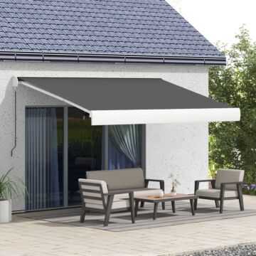 Outsunny 4 X 3(m) Electric Retractable Awning With Remote Controller, Aluminium Frame Sun Canopies For Patio Door Window